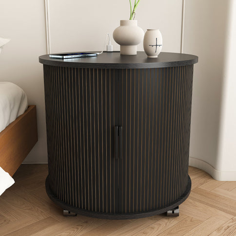 Cylinder Nightstand With Charging Station & Sliding Door