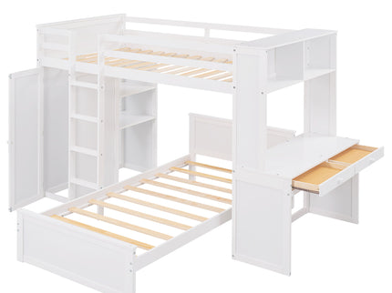 Loft Bed With A Stand Alone Bed, Shelves, Desk, And Wardrobe
