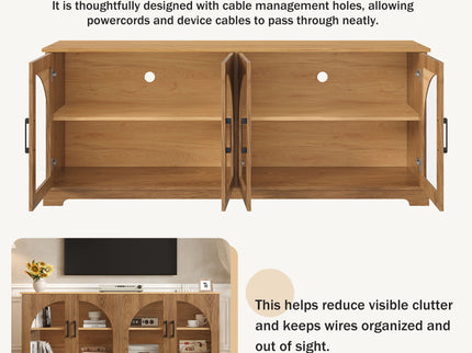 TV Stand With Semi Arched Glass Doors, Media Console With Adjustable Shelves For Living Room - Brown