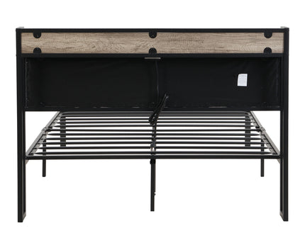 Modern Bed Frame With LED Lights, Upholstered Headboard, USB Charging