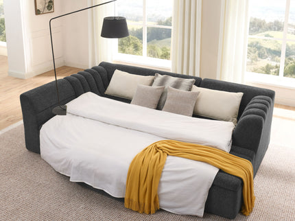 U-Shaped Modular Sectional Sofa With Chaise And Movable Ottoman With Wave-Shaped Armrest