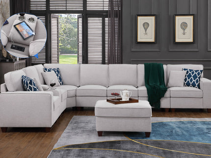Jessica - Sectional Sofa With Ottoman - Light Gray