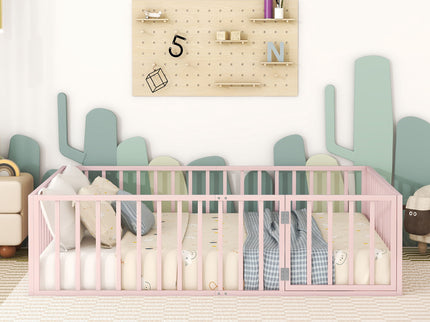 Metal Floor Bed Frame With Fence And Door