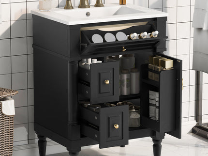 Freestanding Bathroom Vanity With Sink, Adjustable Shelf & Flip Drawer