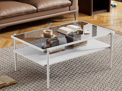 Rectangle Coffee Table With Tempered Glass Top And Legs, Modern Table For Living Room