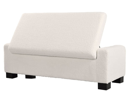 Textured Boucle Ottoman Bench With Hinged Lid For Seating And Storage - Beige