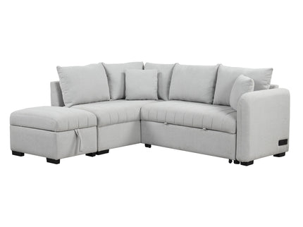 L-Shaped Sectional Pull Out Sofa Bed Sleeper Sofa With Two USB Ports, Two Power Sockets And A Movable Storage Ottoman