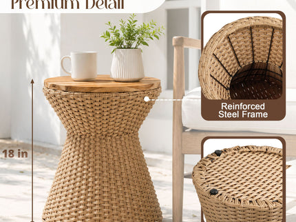 Stool With Lid, Wicker Accent Table, Indoor Outdoor Side Table - Brown White