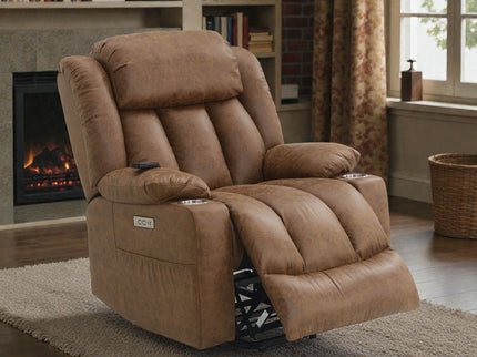 Aire Power Motion Recliner With Lift Heating Massage Function - Brown
