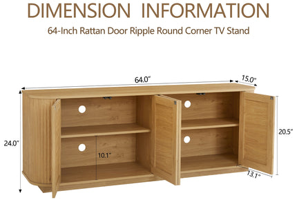 Contemporary Wave Shaped TV Stand With Rattan Doors