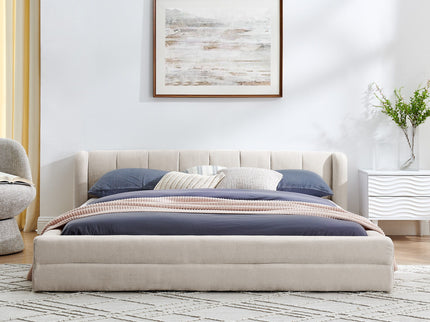 Modern Upholstered Bed Frame With Thick Fabric And Headboard