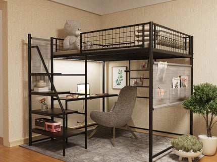 Metal Loft Bed With Built - In Charging Station And LED Light