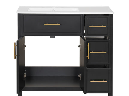 Modern Bathroom Vanity With Sink Top, 2 Doors And 3 Drawers