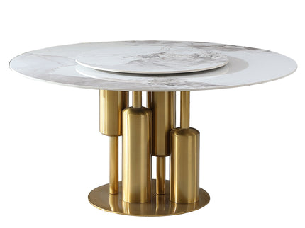 Dining Table, Round For Dining Room - Gold / Gold / White