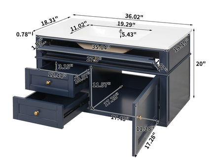 Modern Wall Mounted Floating Cabinet With Double Drawer And Sink