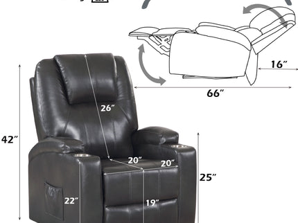 Recliner With Power Lift & Massage - Gunmetal