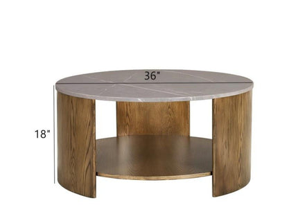 Keegan - Round Coffee Table With Shelf - Oak