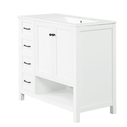 Bathroom Vanity With Sink Top, Bathroom Vanity Cabinet With 2 Doors And 2 Drawers, Open Shelf