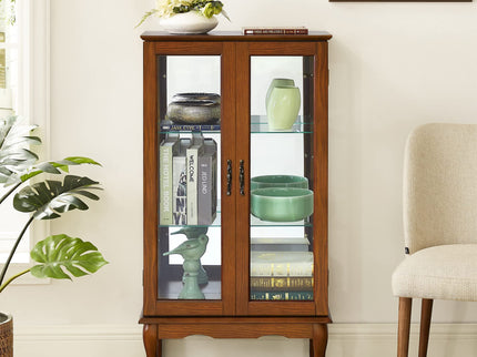 Curio Cabinet Lighted Curio Diapaly Cabinet With Adjustable Shelves And Mirrored Back Panel, Tempered Glass Doors (3 Tier), (E26 Light Bulb Not Included)