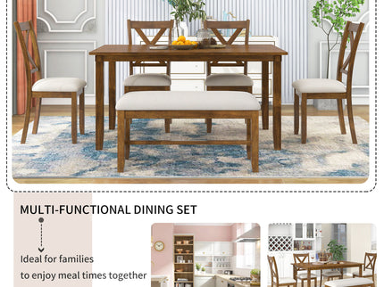 6 Piece Rectangular Dining Table Set With 4 Chairs And Bench