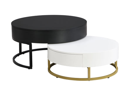 Modern Round Lift-Top Nesting Coffee Tables With 2 Drawers