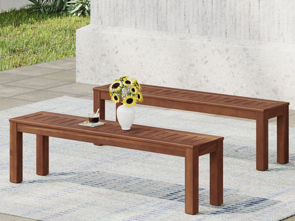 Acacia Wood Outdoor Bench With Beautiful Slat Paneling - Dark Brown