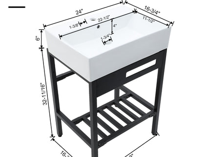 Console Sink With 304 Legs, 24" X 16.75", Wall Mounted Design - White / Black
