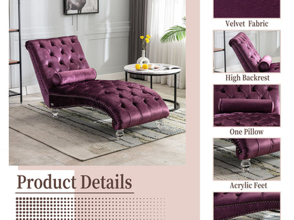 Chaise Lounge Indoor, Button Tufted Upholstered Chaise Lounge Chair With Pillow