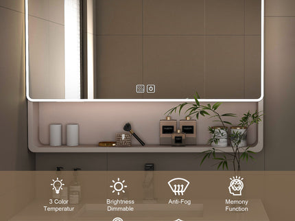 Aluminium Medicine Cabinet Mirror, With 3 Colors LED Light And Defogging Function - Khaki