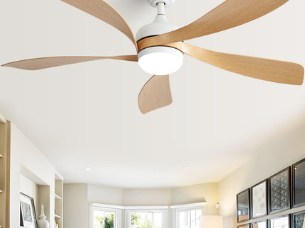 52" Ceiling Fan With 3 Color Dimmable LED Light, 5 Blades, Remote Control, Reversible DC Motor