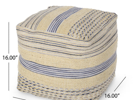 Western - Handcrafted Fabric Pouf, Durable - Natural / Blue