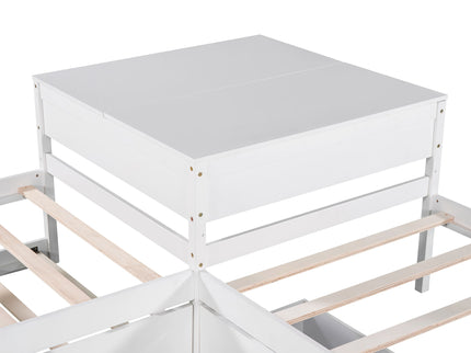 L Shaped Platform Bed With Trundle And Drawers Linked With Built In Desk