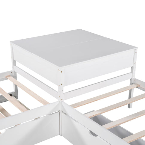 L Shaped Platform Bed With Trundle And Drawers Linked With Built In Desk