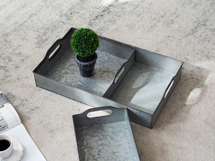 Decorative Galvanized Nesting Trays (Set of 3) - Gray
