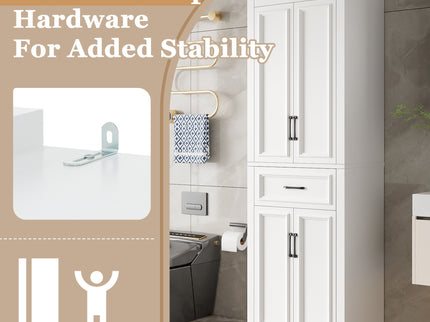 Freestanding Bathroom Vanity, Elegant Design With 4 Doors & 1 Drawer, Adjustable Shelves, Damping Hinges - White