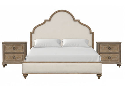 3 Piece Bed Set With 2 Nightstands, Upholstered Headboard, USB Ports