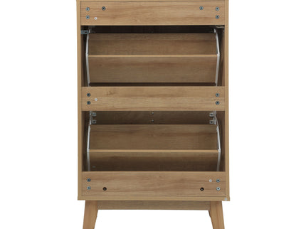 Entryway Shoe Cabinet With Flip Down Storage, Ultra Thin Freestanding Design For Home Use - Oak