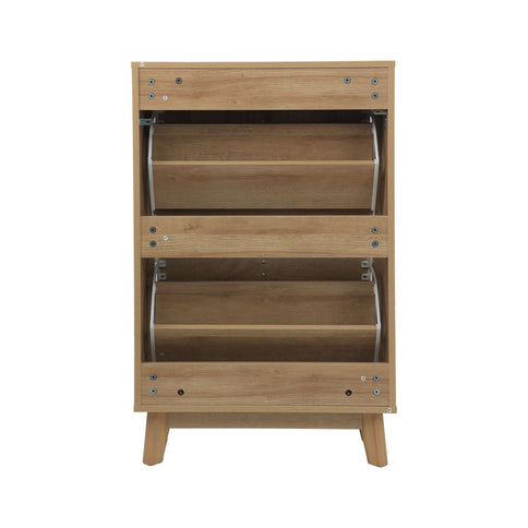 Entryway Shoe Cabinet With Flip Down Storage, Ultra Thin Freestanding Design For Home Use - Oak