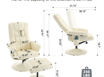 Recliner Chair With Ottoman, 360° Swivel Massage Lounge Chair With 5-Point Vibration & Heated Seat
