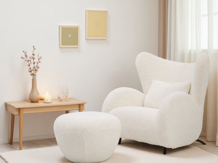 Wingback Armchair & Ottoman Combo For Living Room - White