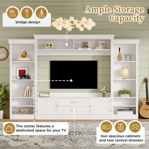 Elegant Entertainment Center Wall Unit With Bookshelves