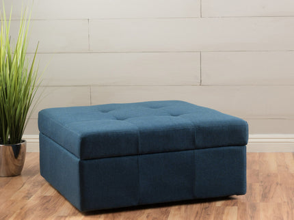 Flip Top Ottoman With Tufted Waffle Stitch And Rolling Casters - Navy Blue