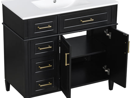 Bathroom Vanity With Sink, 4 Drawers, 2 Doors