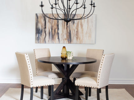 Mytzi - 5 Piece Dining Set, Cross-Buck Dining Table With 4 Stylish Chairs - Black / Beige