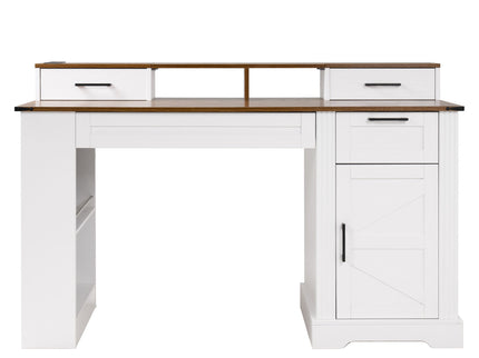 Office Desk With Storage Cabinet, Charging Station, Monitor Stand & Pegboard