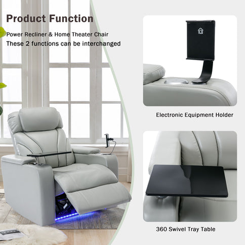 Power Motion Recliner Electric Power Recliner With USB Charging Port, Hidden Arm Storage, Convenient Cup Holder And tooth Speaker