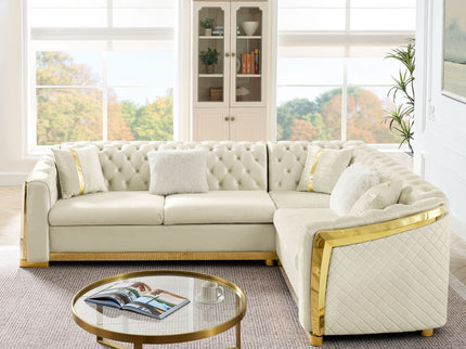 L Shaped Chesterfield Sectional Sofa With Stainless Steel Accents