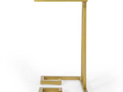 Modern Glam C Shaped End Table With Tempered Glass Top - Gold