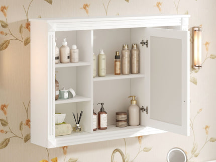 Wall Mounted Bathroom Storage Cabinet With Mirror, Medicine Cabinet With 6 Open Shelves And Adjustable Interior - White