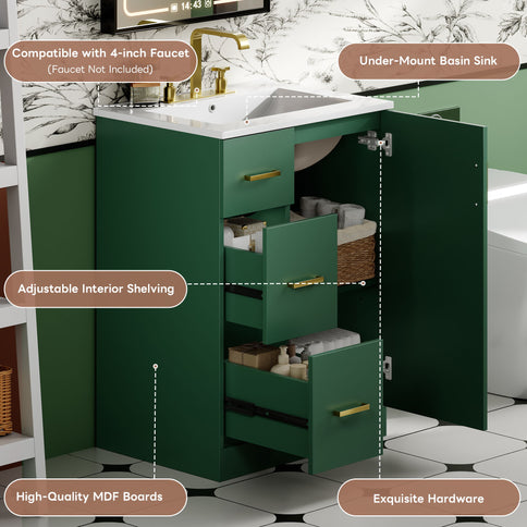 Bathroom Vanity With Under Mount Sink, 2 Drawers And Soft Closing Door